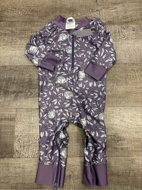 Purple Floral Zip-Front Baby SwimSuit Rash Guard